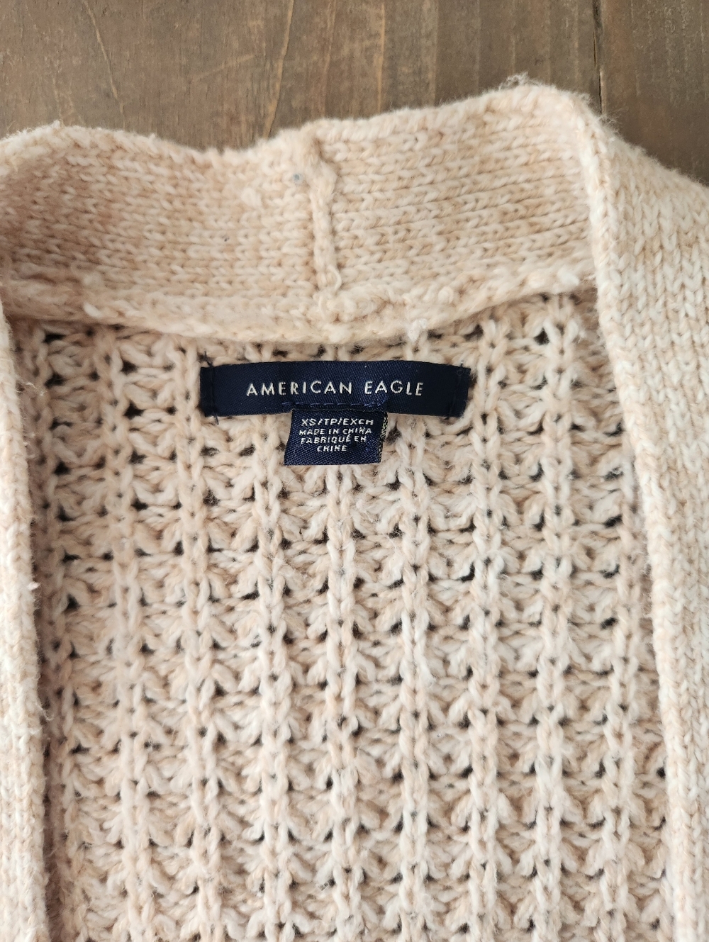 American Eagle Beige Waffle Knit Cardigan Sweater - Size XS - Picture 7 of 9